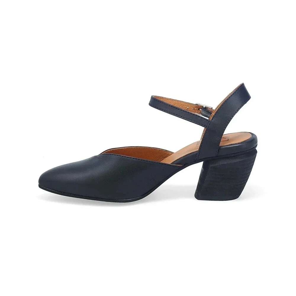 Miz Mooz Alina Black Leather Pointed Toe Block Heel Ankle Strap Pumps EU39/US8